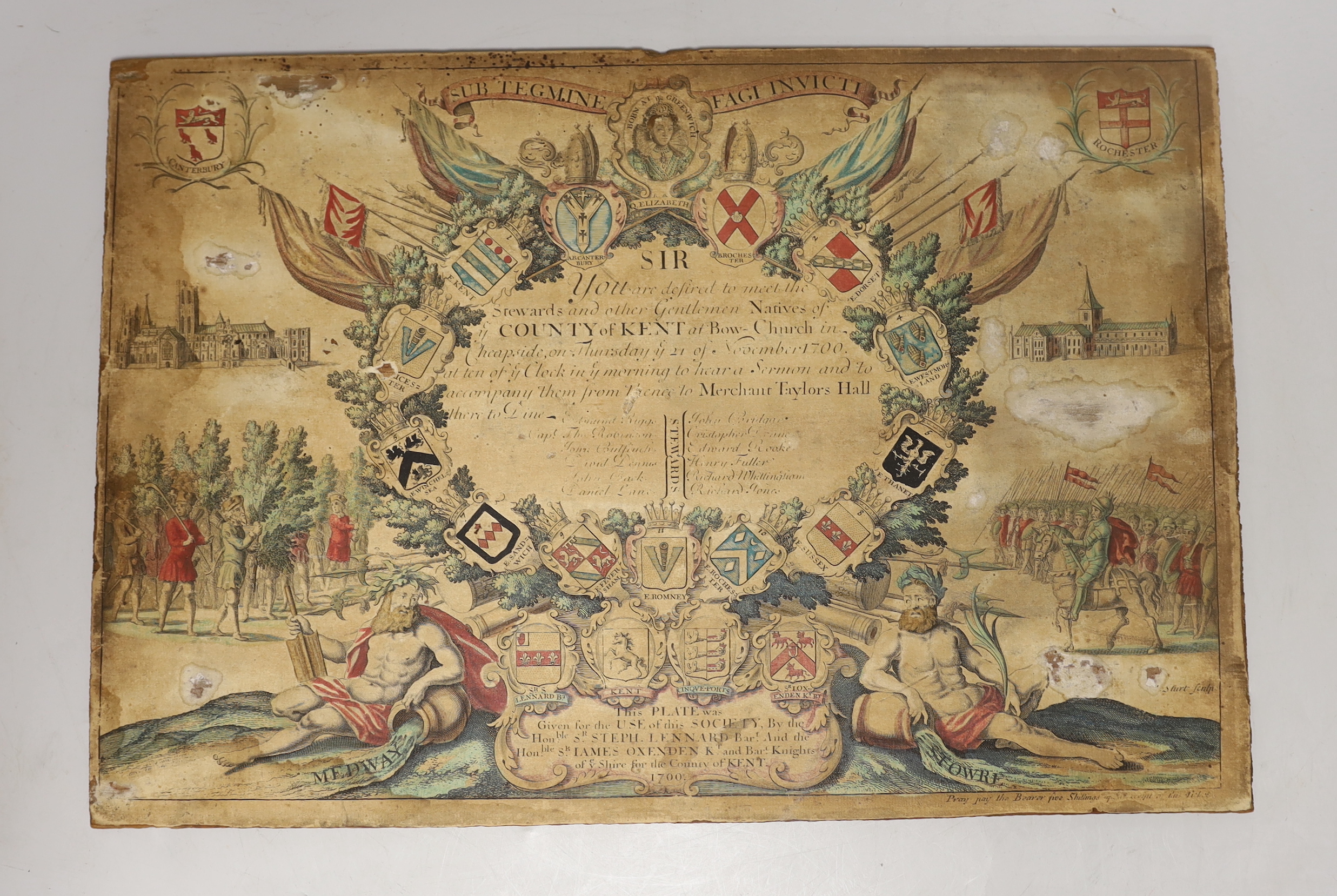 Invitation to a sermon, Bow Church 1700, 38.5cm wide, 26cm high